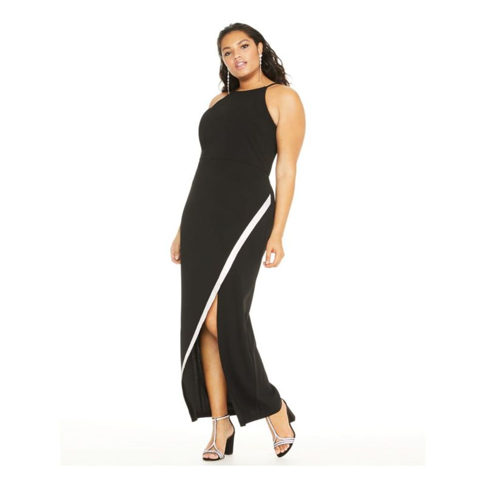 BCX Womens Black Sleeveless Halter Maxi Evening Dress Plus 1X